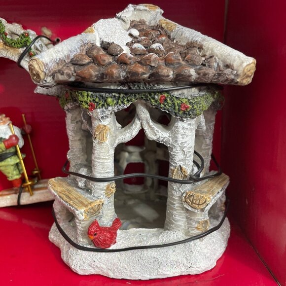 Winter Wonder Lane 6 Pc Fairy Garden Set Christmas Birch Tree House Elves Skiing - Picture 2 of 11